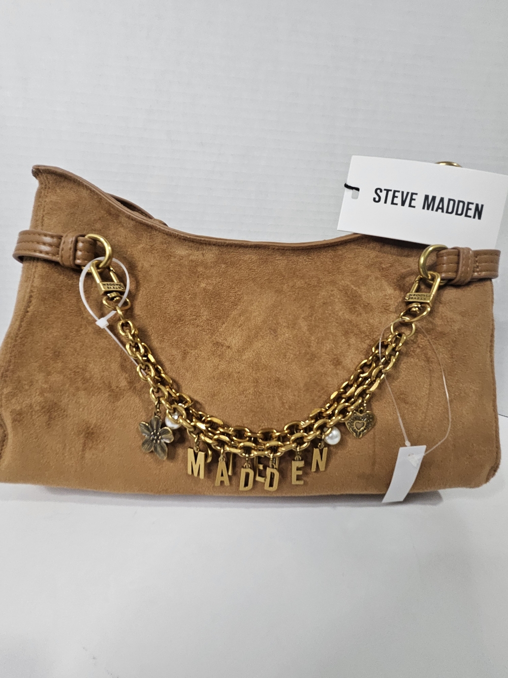 Steve Madden Tan Suede Chain Charm Shoulder Bag